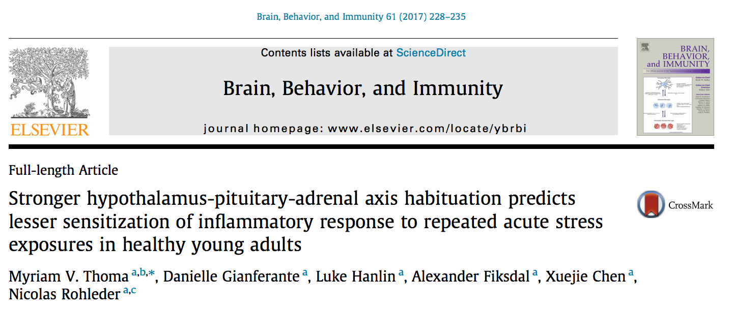 Zum Artikel "New Paper: Stronger hypothalamus-pituitary-adrenal axis habituation predicts lesser sensitization of inflammatory response to repeated acute stress exposures in healthy young adults"